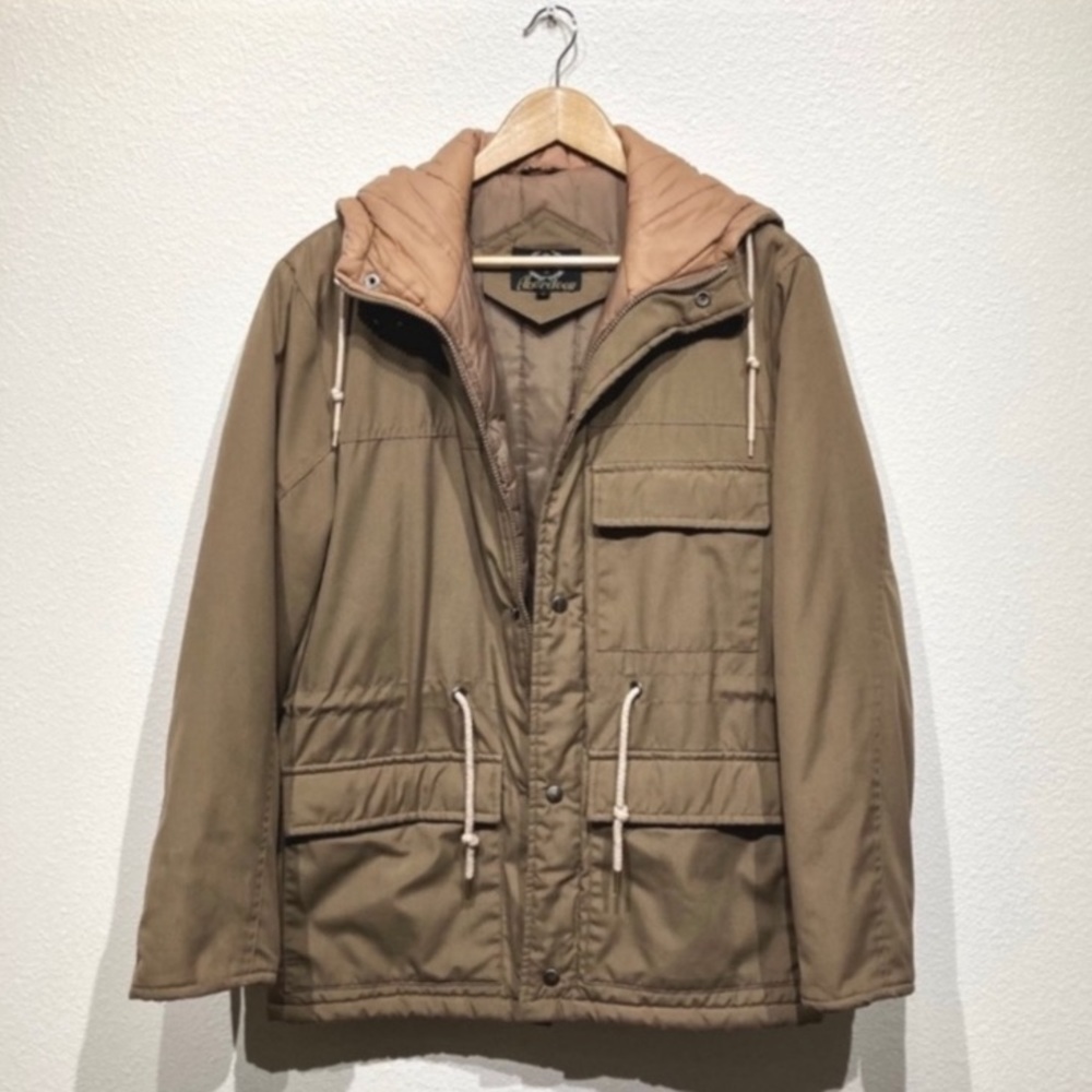 Vintage Brown Oversized utility coat with quilted inside & hood